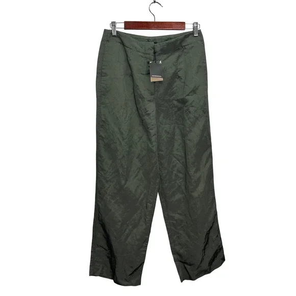 Massimo Dutti Olive Green Wide Leg Trousers High Rise Size 6 5010/558/500 NWT - Picture 1 of 9